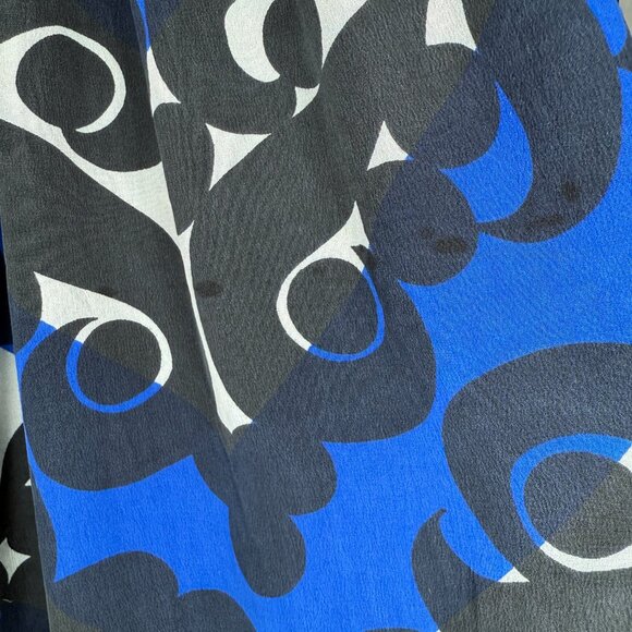 Vintage Printed Silk Skirt Handmade Blue Black White Pleated Circle Skirt Small - Picture 6 of 12
